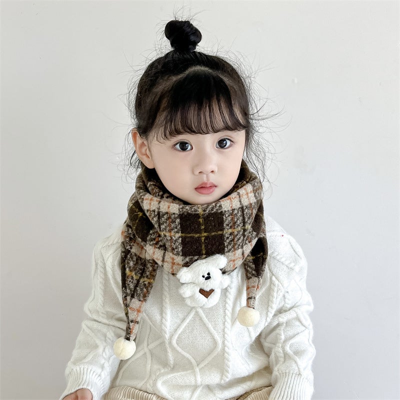 2024 Autumn and Winter Cotton Children''s Scarf Korean Cartoon Triangle Baby''s Slip Wipe Warm Boys'' and Girls'' Scarf - Image 1