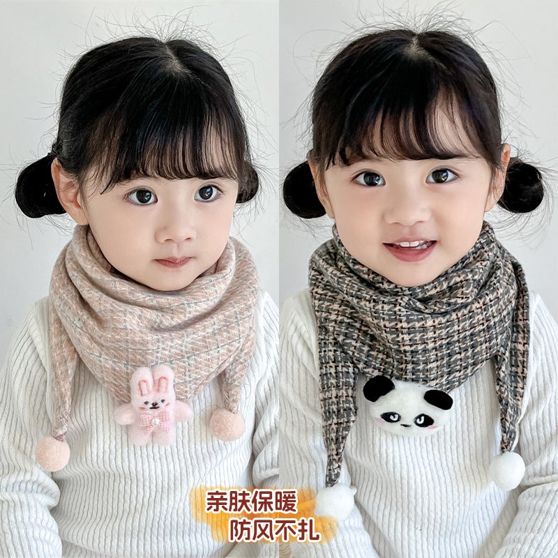 2024 Autumn and Winter Cotton Children''s Scarf Korean Cartoon Triangle Baby''s Slip Wipe Warm Boys'' and Girls'' Scarf - Image 2