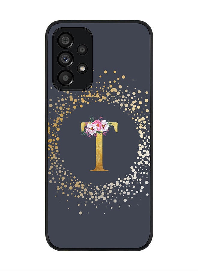 Stylizedd - Rugged Black edge case for Samsung Galaxy A73 5G Slim fit Soft Case Flexible Rubber Edges Anti Drop TPU Gel Thin Cover - Custom Monogram Initial Letter Floral Pattern Alphabet - T (Grey ) - Image 1