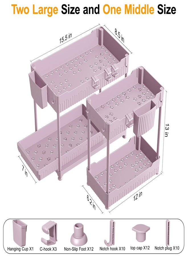 Sevenblue مجموعة منظمات Sevenblue الثلاثية تحت الحوض، منظمات متعددة الاستخدامات للمطبخ والحمام من طبقتين مع أدراج منزلقة، منظم خزانة الحمام (وردي، 14.8 بوصة) - Image 4
