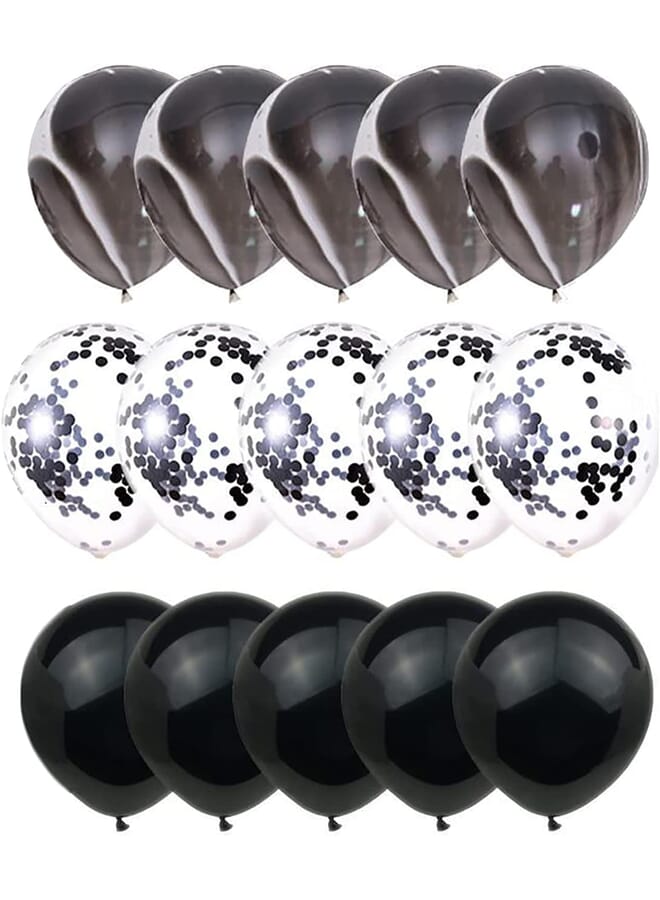 Party Time 15 Pieces Set Chrome Latex Confetti Balloons 12 Inches For Birthday Party | Wedding Decoration Anniversary Bridal And Baby Shower Black - Image 1