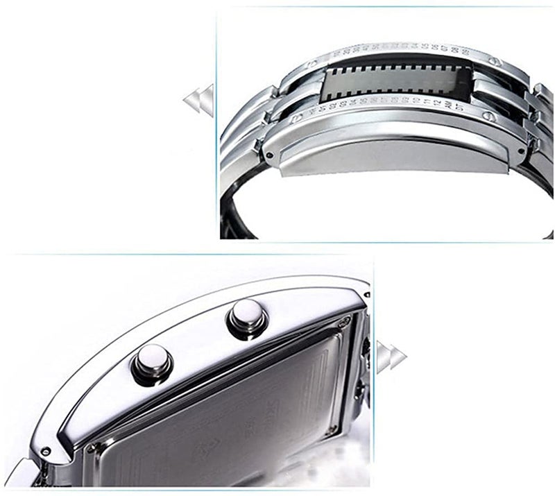 Reginald Mens Binary Watches for Men Matrix Dial Cool Watches Outdoor Sport Casual Black Bracelet Square Blue LED Stainless Steel Mens Watches - Image 3