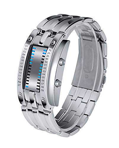 Reginald Mens Binary Watches for Men Matrix Dial Cool Watches Outdoor Sport Casual Black Bracelet Square Blue LED Stainless Steel Mens Watches - Image 2