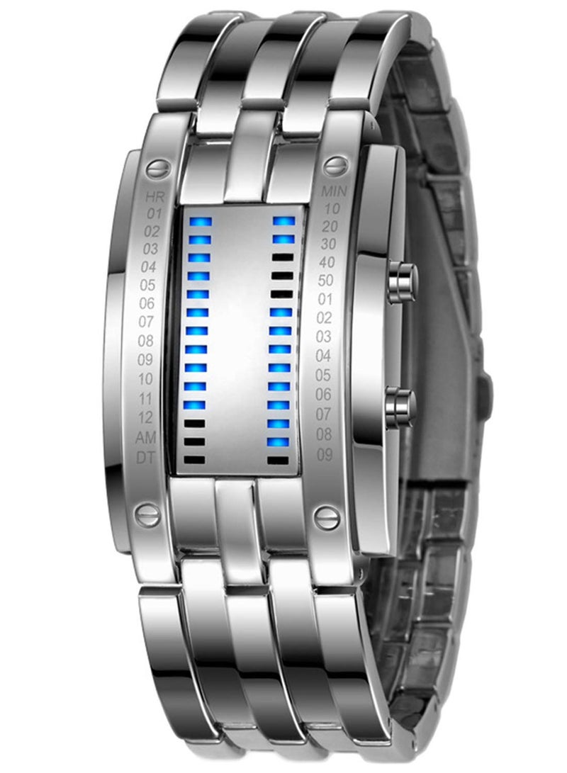 Reginald Mens Binary Watches for Men Matrix Dial Cool Watches Outdoor Sport Casual Black Bracelet Square Blue LED Stainless Steel Mens Watches - Image 1