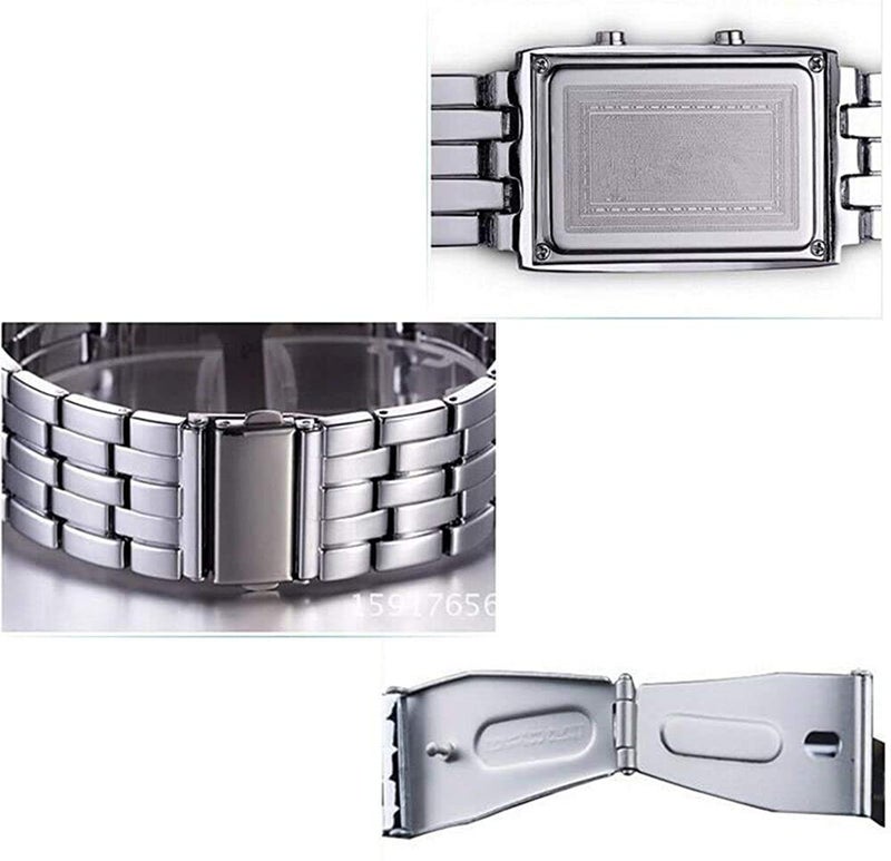 Reginald Mens Binary Watches for Men Matrix Dial Cool Watches Outdoor Sport Casual Black Bracelet Square Blue LED Stainless Steel Mens Watches - Image 4