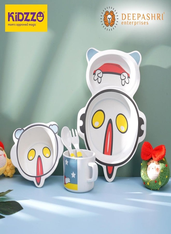 DEEPASHRI طقم عشاء ديباشري™ للأطفال على شكل كائن فضائي صغير مصنوع من ألياف الخيزران | أدوات مائدة صديقة للبيئة وقابلة للتحلل الحيوي، تتضمن طبقًا، وعاءً، كوبًا، ملعقة، وشوكة | أدوات طعام آمنة للأطفال الصغار والأطفال | طقم من 5 قطع - Image 2