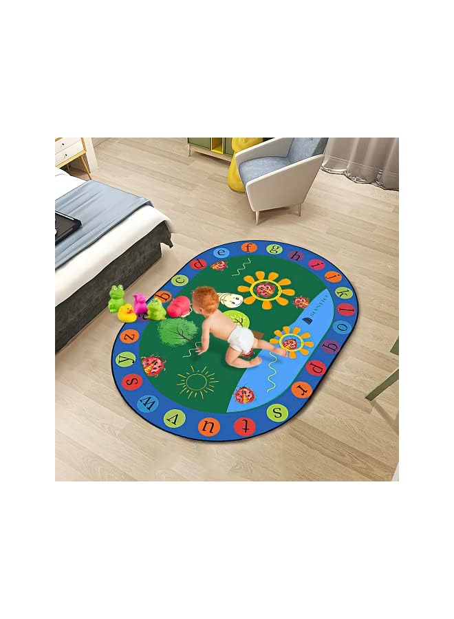 vesus Kids Play Rug Mat, Kids Area Rug, Oval Playmat with Non-Slip Design Playtime Collection ABC, Nature, and Animals Educational Area Rug for Children Kids Bedroom Playroom (63x31.5") - Image 2