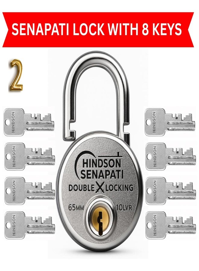 HINDSON Same Key Lock Senapati 65mm Double Locking Padlock Pack of 2 with 10 Lever Security and 8 Same Keys | Heavy Duty Lock and Key for Home, Door and Gate Use - Image 3