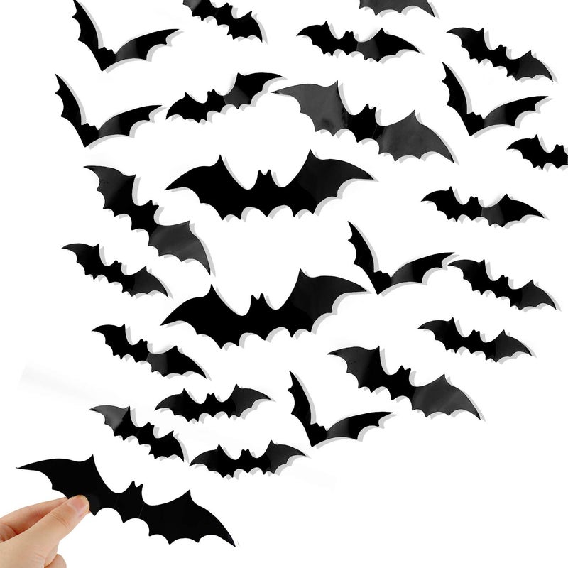 DIYASY DIYASY Bats Wall Decor120 Pcs 3D Bat Halloween Decoration Stickers for Home Decor 4 Size Waterproof Black Spooky Bats for Room Dcor 