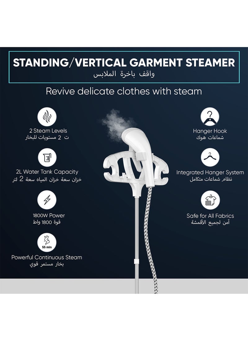 NIKAI Garment Steamer With Ironing Board, Thermostat Protection, Adjustable Telescopic Pole, Suit Hanger, Water Tank, 45 Sec Preheat, 2 Systems Levels, 50 Min Steam 1.6 L 1800 W NGS266A White - Image 2