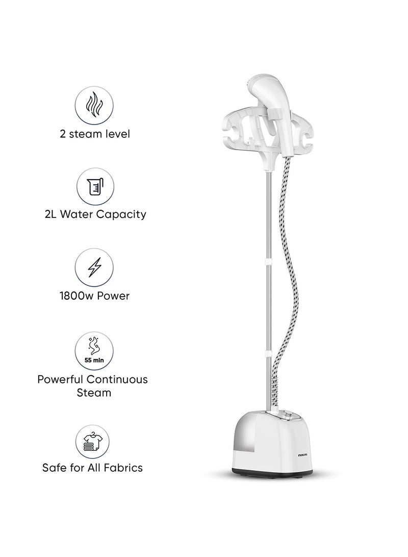 NIKAI Garment Steamer With Ironing Board, Thermostat Protection, Adjustable Telescopic Pole, Suit Hanger, Water Tank, 45 Sec Preheat, 2 Systems Levels, 50 Min Steam 1.6 L 1800 W NGS266A White - Image 1