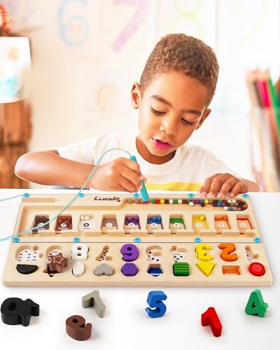 SYNARRY 3 in 1 Montessori Toys for 3 Year Old Educational Magnetic Color and Number Maze Shape Number Wooden Puzzle Counting Learning Toys Easter Basket Stuffers Gifts for Kids - Image 5