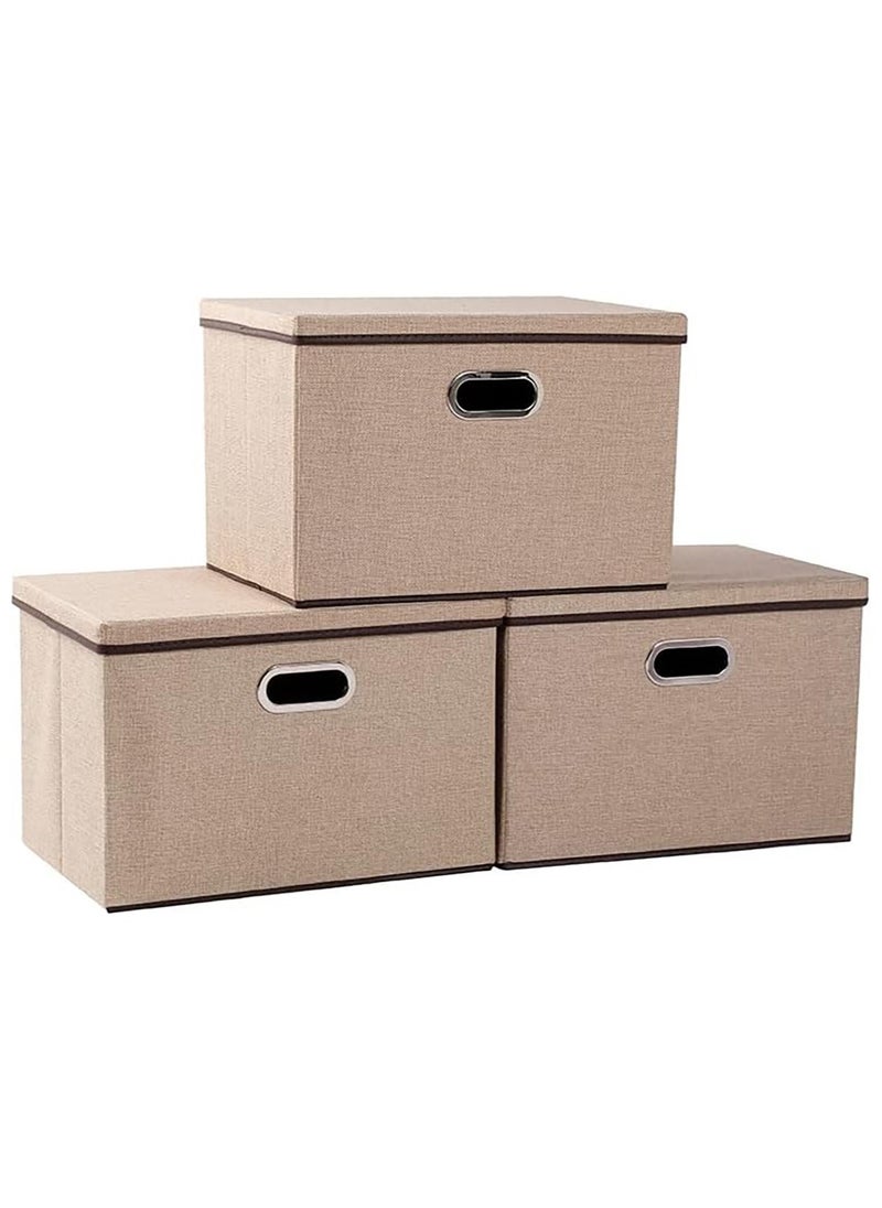 Generic Clothes Organizer Drawer with Cover Foldable Fabric Storage Boxes Cloth Storage Cubes Wardrobe Containers Divider for Toys Bin for Underwear Bras Socks Lingerie(Khaki-3Pcs)  - Image 1