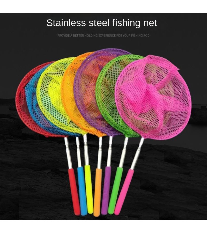 4 Pcs Random Color Outdoor Stainless Steel Telescopic Fishing Net With Bag - Image 1