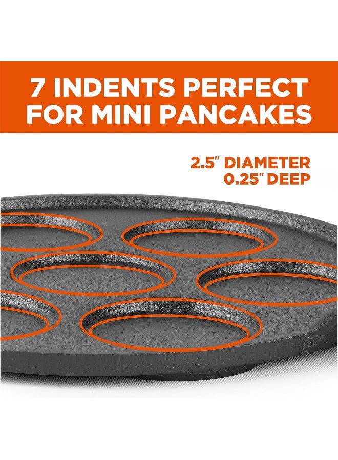 COMMERCIAL CHEF Cast Iron Pancake Pan, Silver Dollar Pancake Griddle, Easy to Clean  Heats Evenly, Makes 7 Mini Silver Dollar Pancakes