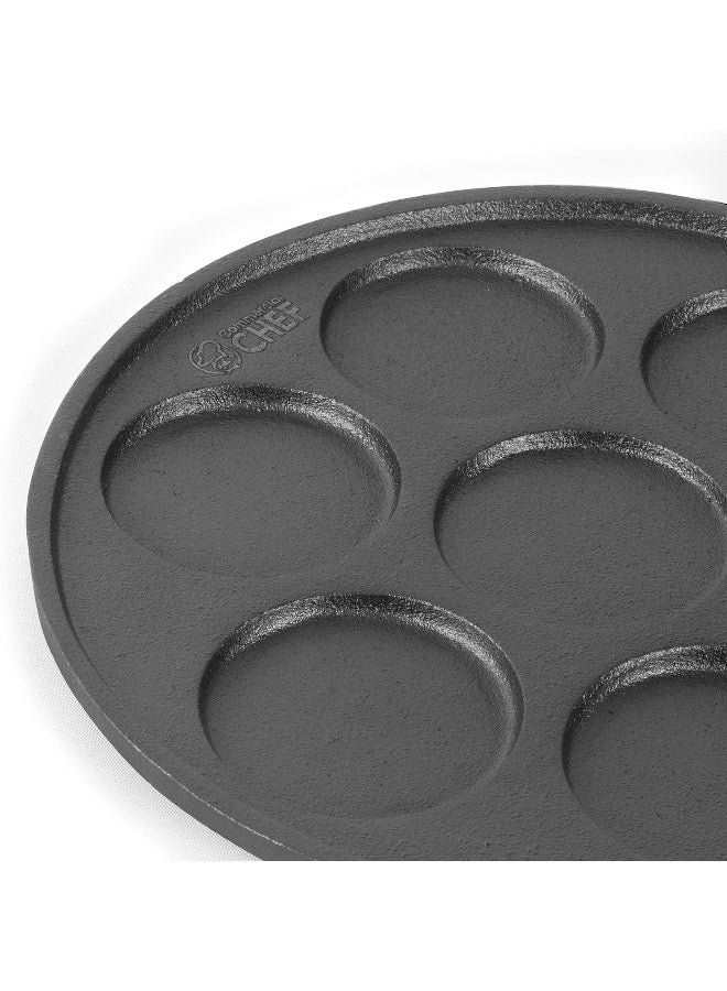 COMMERCIAL CHEF Cast Iron Pancake Pan, Silver Dollar Pancake Griddle, Easy to Clean  Heats Evenly, Makes 7 Mini Silver Dollar Pancakes