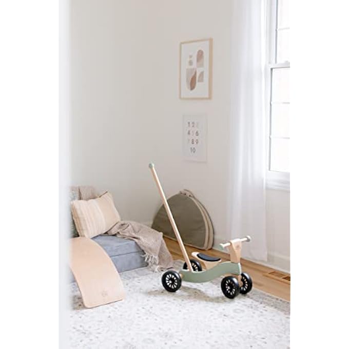 TINY GLIDER CHILDREN'S WOODEN 4-WHEEL FOOT-POWERED PLAY VEHICLE WITH PUSH STICK - Image 4