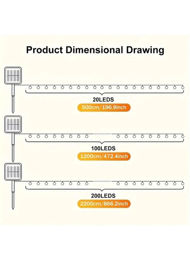 200 مصباح شمسي خارجي من الثنائيات الباعثة للضوء بسلسلة، مستشعر حركة، 8 أوضاع، أبيض دافئ للحديقة - Image 3