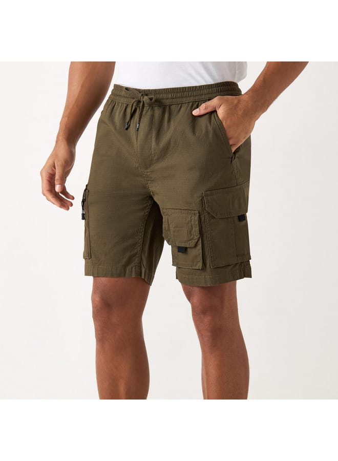 Ecko Unltd. Ecko Unltd Textured Flexi Waist Shorts with Cargo Pockets and Drawstring Closure  - Image 1