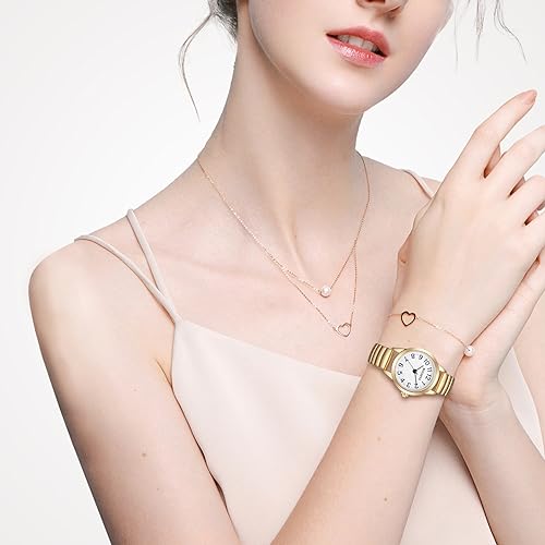BOSHIYA Quartz Womens Easy Reader 23mm Stainless Steel Expansion Band Watchs for Small Wrist GoldSilver WomenGold - Image 3