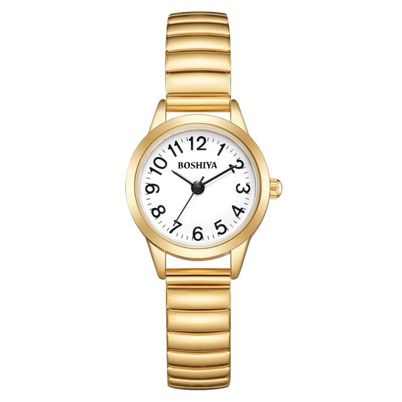 BOSHIYA Quartz Womens Easy Reader 23mm Stainless Steel Expansion Band Watchs for Small Wrist GoldSilver WomenGold - Image 2