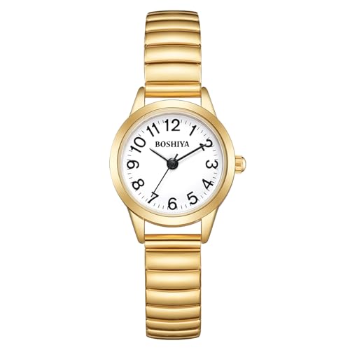 BOSHIYA Quartz Womens Easy Reader 23mm Stainless Steel Expansion Band Watchs for Small Wrist GoldSilver WomenGold - Image 1