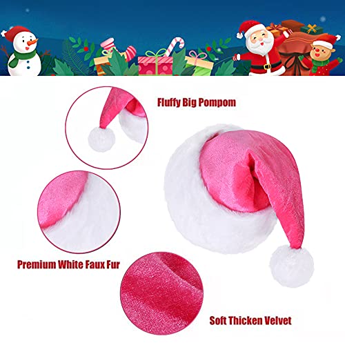 Eoocan Santa Hat, Santa Hat for Adults, Unisex Velvet Comfort Pink Christmas Hat Hats Extra Thicken Classic Plush for Christmas New Year Festive Holiday Party Supplies - Image 4