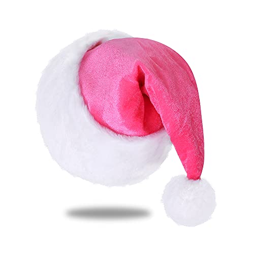 Eoocan Santa Hat, Santa Hat for Adults, Unisex Velvet Comfort Pink Christmas Hat Hats Extra Thicken Classic Plush for Christmas New Year Festive Holiday Party Supplies - Image 1