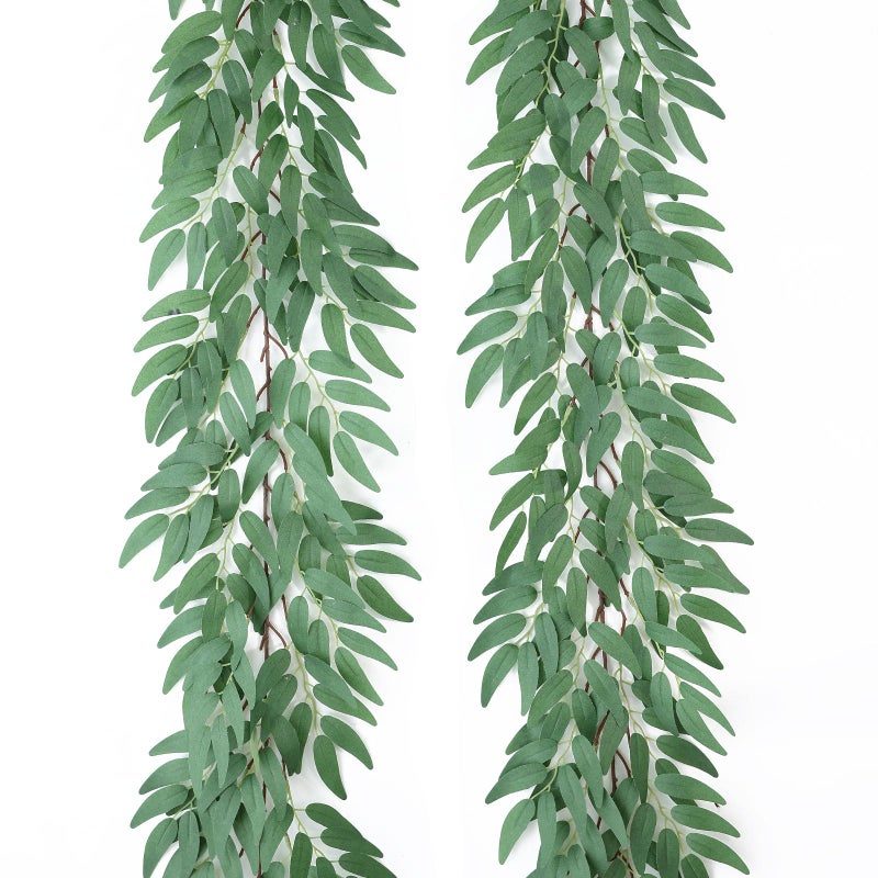 Mizii 2 Strands Artificial Vines Willows Garland 78" Fake Vine Italian Ruscus Silk Green Leaves Faux Hanging Plants Greenery Decoration for Table Centerpieces Home Room Party Wedding Decor (Willows) - Image 1