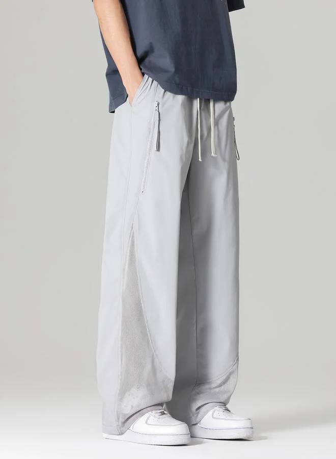 Take Two Men Grey Wide-Leg Breathable Casual Trousers