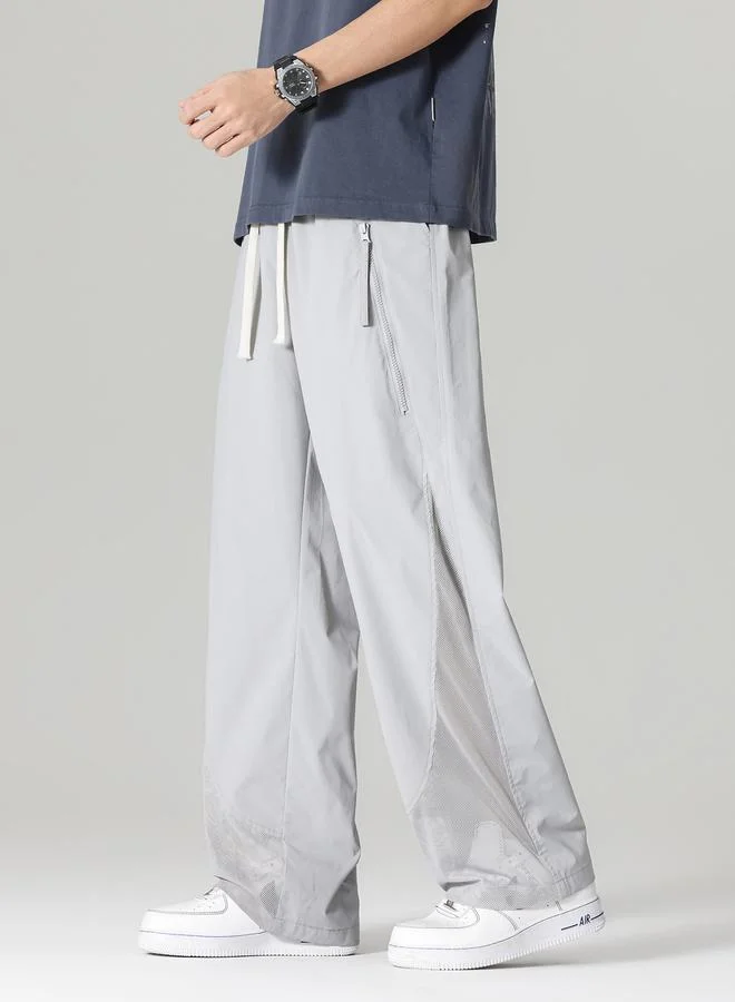 Take Two Men Grey Wide-Leg Breathable Casual Trousers
