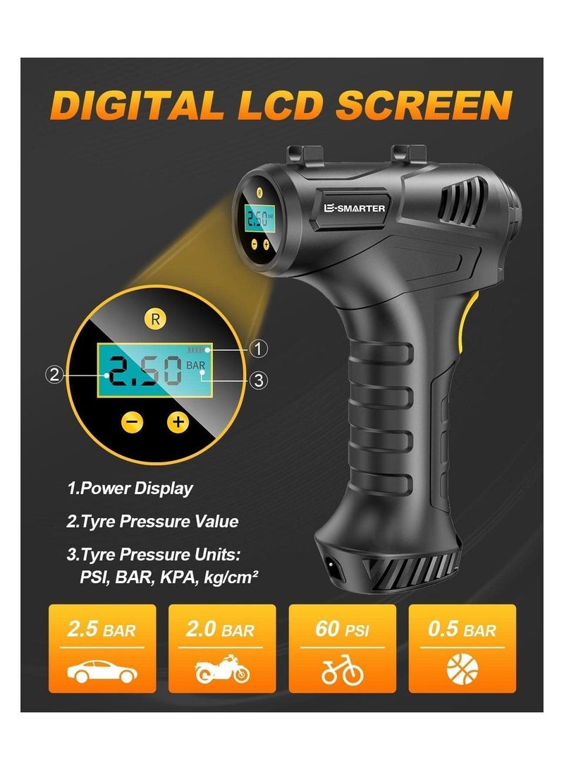 Y&D Cordless Tire Inflator, Handheld Electric Digital Tyre Pump, Rechargeable Air Compressor 150 PSI with LED Light, for Cars Motorcycles Bicycles Balls and Other Inflatables  - Image 5