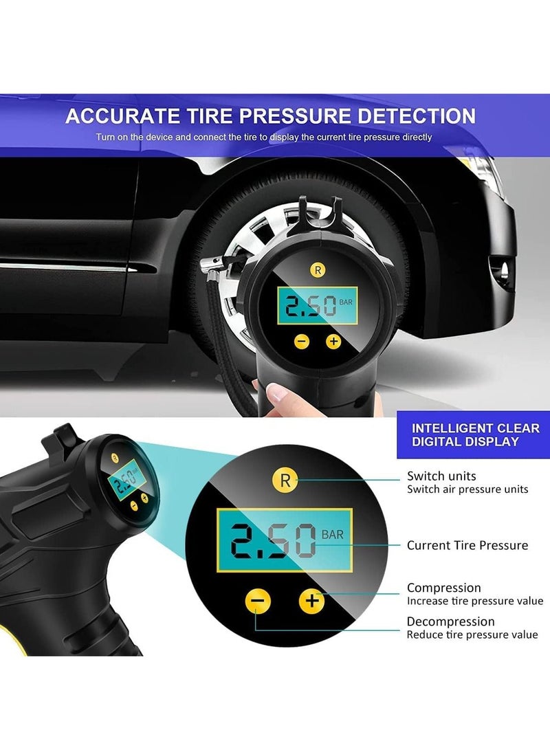 Y&D Cordless Tire Inflator, Handheld Electric Digital Tyre Pump, Rechargeable Air Compressor 150 PSI with LED Light, for Cars Motorcycles Bicycles Balls and Other Inflatables  - Image 3