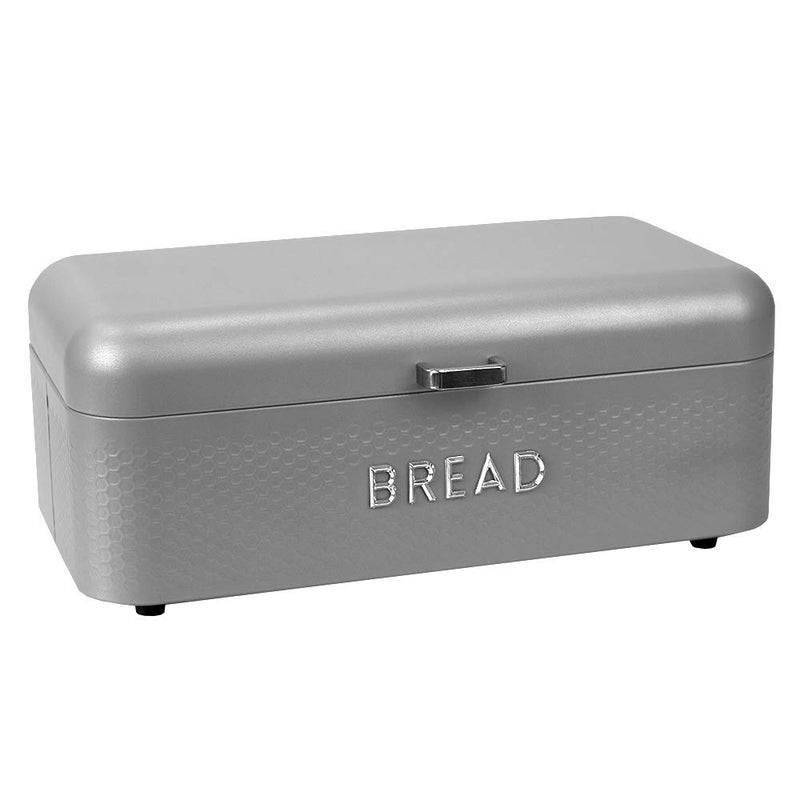 Soho Bread Box For Kitchen Countertop Metal Grey By Home Basics Vented With Hinge Top Large Bread Box Keeps Loaves Bagels Croissants Fresh