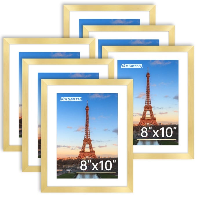 8X10 PICTURE FRAME BULK6 PACK GOLD PICTURE FRAMES COLLAGE WALL DECOR WALL TABLETOP PICTURE FRAMES PHOTO FRAME WITH HD PLEXIGLASS DISPLAY PICTURES 5X7 WITH MAT OR 8X10 WITHOUT MAT