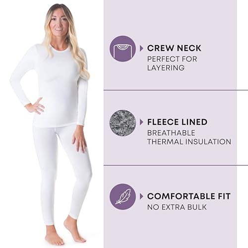 Rocky thermal underwear women long johns womens thermals top bottom set fleece lined under wear clothes base layer thermals (X-Small, White, Standard Weight (185 GSM) - Image 2