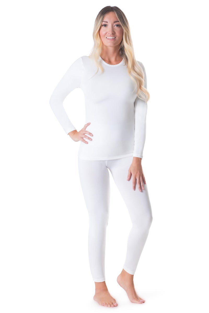Rocky thermal underwear women long johns womens thermals top bottom set fleece lined under wear clothes base layer thermals (X-Small, White, Standard Weight (185 GSM) - Image 1