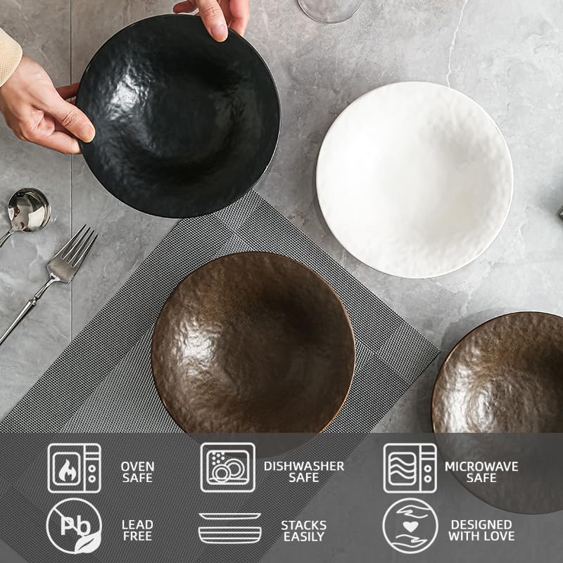 Biyread 8 Inch Elegant Porcelain Dinner Plates Round Appetizer Plates Perfect for Salad Dessert Pasta SnacksFruitBreakfast Party Dishwasher  Microwave Safe Salad Plates Set of 4Black - Image 2