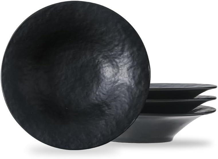 Biyread 8 Inch Elegant Porcelain Dinner Plates Round Appetizer Plates Perfect for Salad Dessert Pasta SnacksFruitBreakfast Party Dishwasher  Microwave Safe Salad Plates Set of 4Black - Image 1
