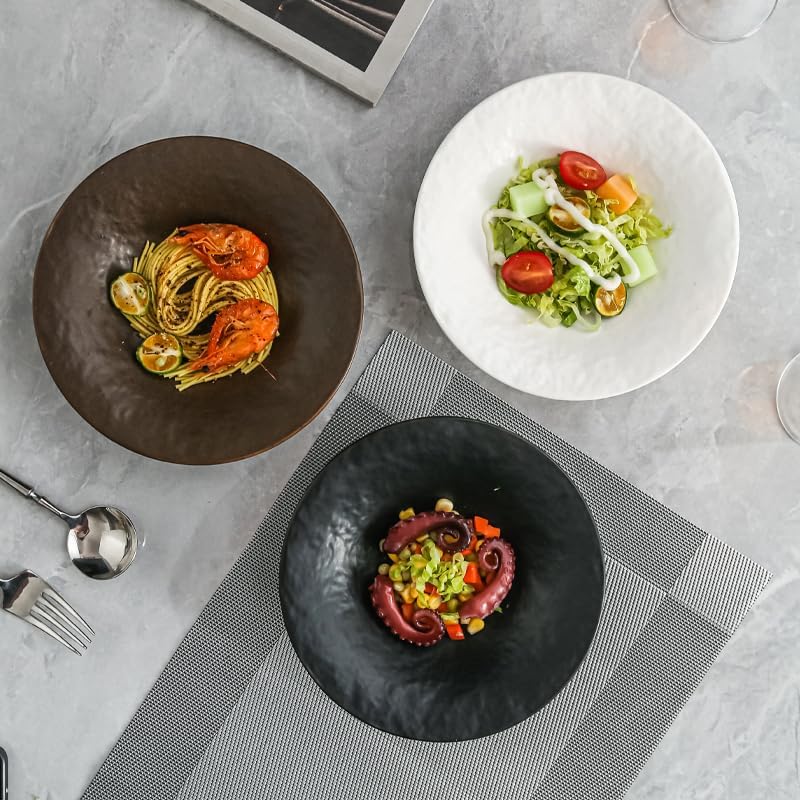 Biyread 8 Inch Elegant Porcelain Dinner Plates Round Appetizer Plates Perfect for Salad Dessert Pasta SnacksFruitBreakfast Party Dishwasher  Microwave Safe Salad Plates Set of 4Black - Image 4