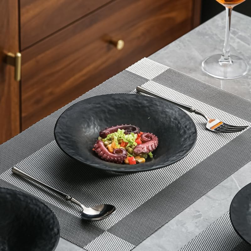 Biyread 8 Inch Elegant Porcelain Dinner Plates Round Appetizer Plates Perfect for Salad Dessert Pasta SnacksFruitBreakfast Party Dishwasher  Microwave Safe Salad Plates Set of 4Black - Image 3