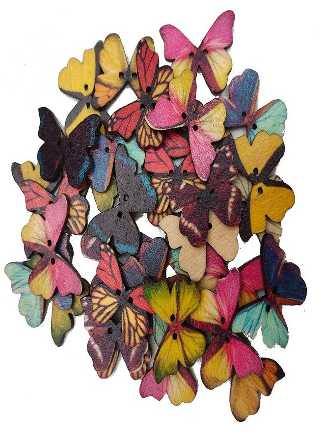 AmigozZ Multicolored Butterfly Shaped Wooden Buttons for DIY Crafting, Knitting, Crochet, Scrapbooking, Sewing, Card Making and School Projects Decoration(50pc) - Image 1
