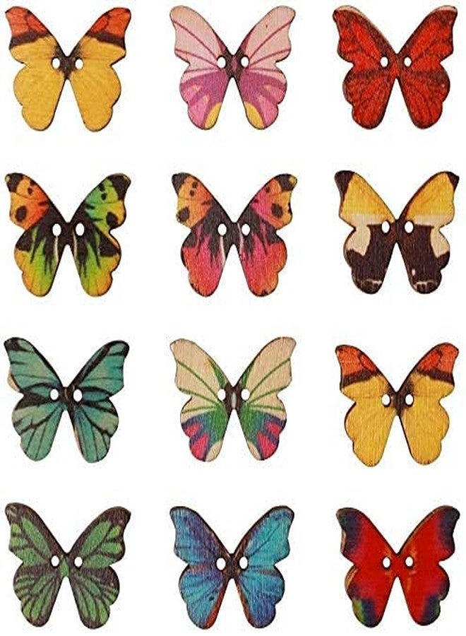 AmigozZ Multicolored Butterfly Shaped Wooden Buttons for DIY Crafting, Knitting, Crochet, Scrapbooking, Sewing, Card Making and School Projects Decoration(50pc) - Image 2