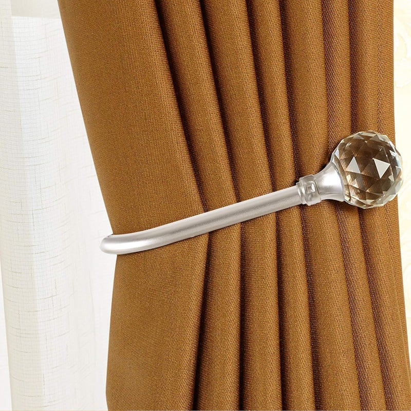 HEMOUR Curtain Holdback, 4Pcs Wall Mounted Drapery Tiebacks with Clear Crystal Ball, Heavy Duty Metal Decorative Window Drapery Curtain Holder Curtain Hooks with Screws, Sliver - Image 5