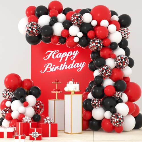 LUDEOU Red Black White Balloon Garland Arch Kit Red Black Balloons White Balloons Mixed Confetti Balloons for Casino Birthday Retirement Graduations 2025 Party Decorations - Image 1