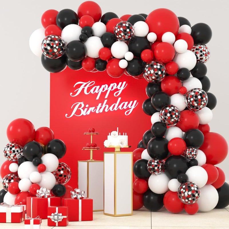 LUDEOU Red Black White Balloon Garland Arch Kit Red Black Balloons White Balloons Mixed Confetti Balloons for Casino Birthday Retirement Graduations 2025 Party Decorations - Image 2
