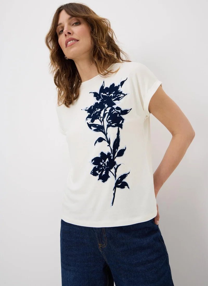 Matalan White Flocked Floral T-Shirt