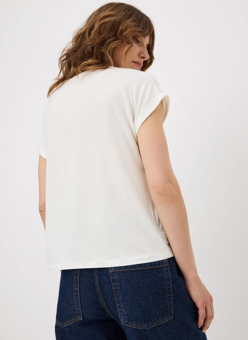 Matalan White Flocked Floral T-Shirt