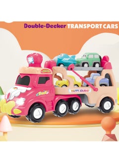Swift 5 in 1 Double Decker Truck Vehicles Toys, Friction Power Transport Truck Car with Light and Sound, Birthday Eid Gifts for Boys Girls Pink  - Image 2