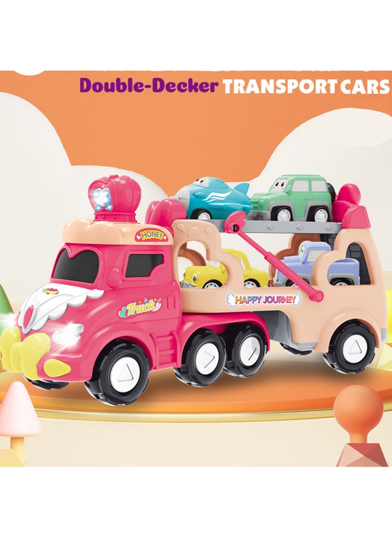 Swift 5 in 1 Double Decker Truck Vehicles Toys, Friction Power Transport Truck Car with Light and Sound, Birthday Eid Gifts for Boys Girls Pink  - Image 2